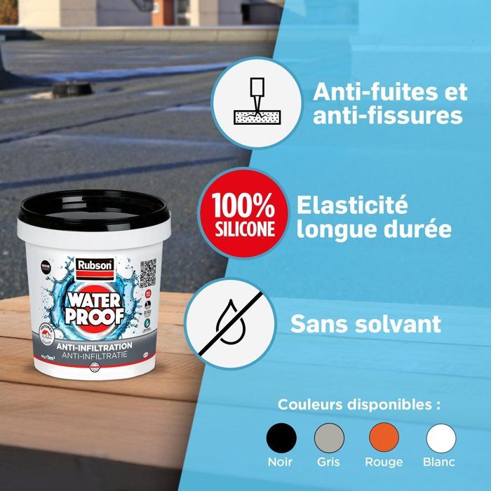 Revetement d'étanchéité - RUBSON - Anti-infiltrations Waterproof - Gris - Seau 1kg - Résiste aux UV