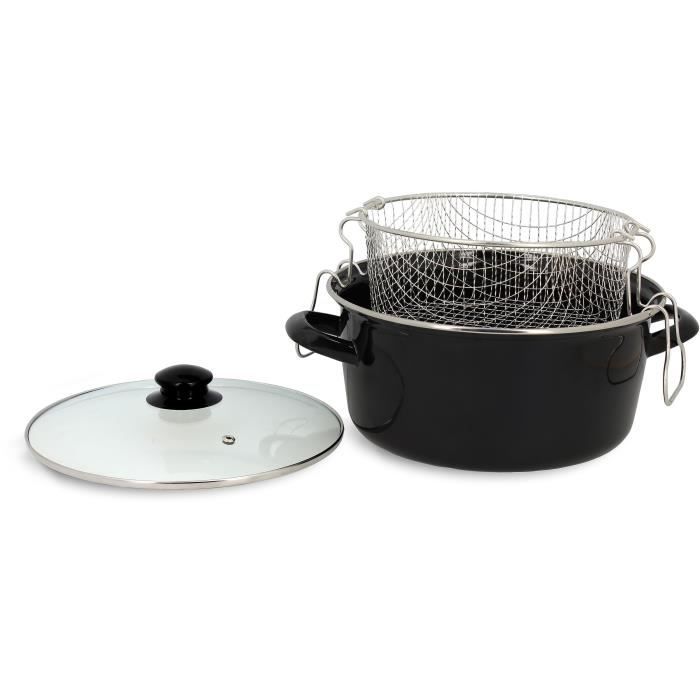 MENASTYL Deep Fryer - Enamelled Steel - Black - Ø26 cm - Suitable for all hobs including induction