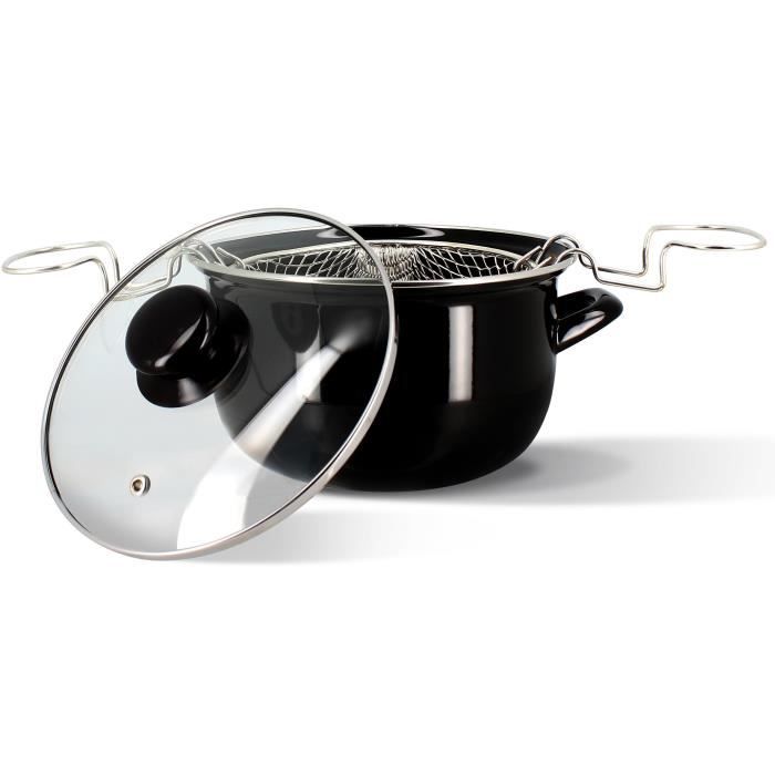 MENASTYL Deep Fryer - Enamelled Steel - Black - Ø26 cm - Suitable for all hobs including induction