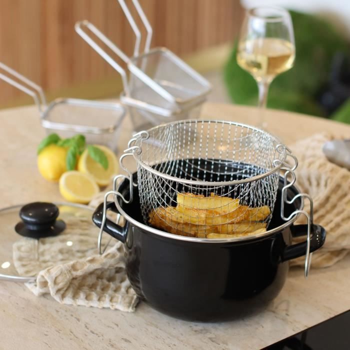 MENASTYL Deep Fryer - Enamelled Steel - Black - Ø26 cm - Suitable for all hobs including induction
