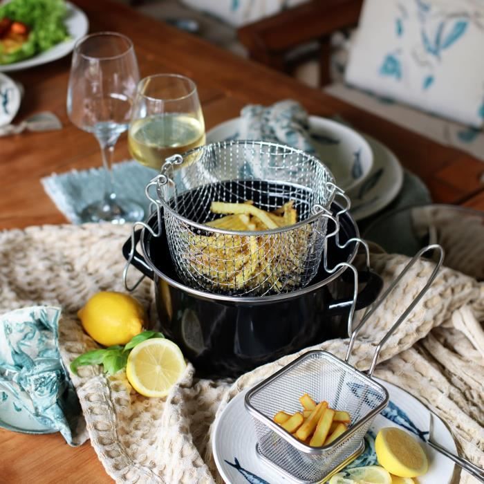 MENASTYL Deep Fryer - Enamelled Steel - Black - Ø26 cm - Suitable for all hobs including induction