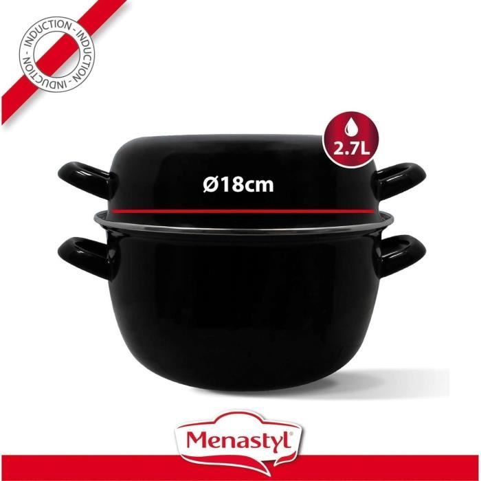 MENASTYL Mussel Pot - Enameled Steel - Black - 18 cm - 2.7 Liters - 3645567