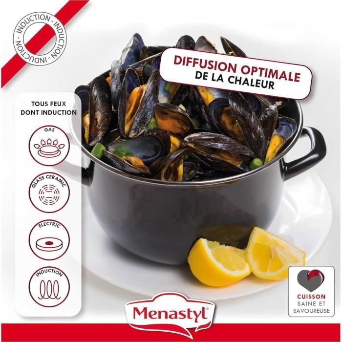 MENASTYL Mussel Pot - Enameled Steel - Black - 18 cm - 2.7 Liters - 3645567
