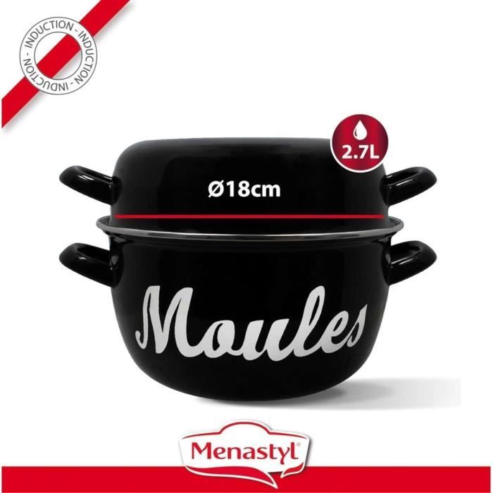 MENASTYL Mussel Pot - Enameled Steel - Black - 18 cm - 3645563