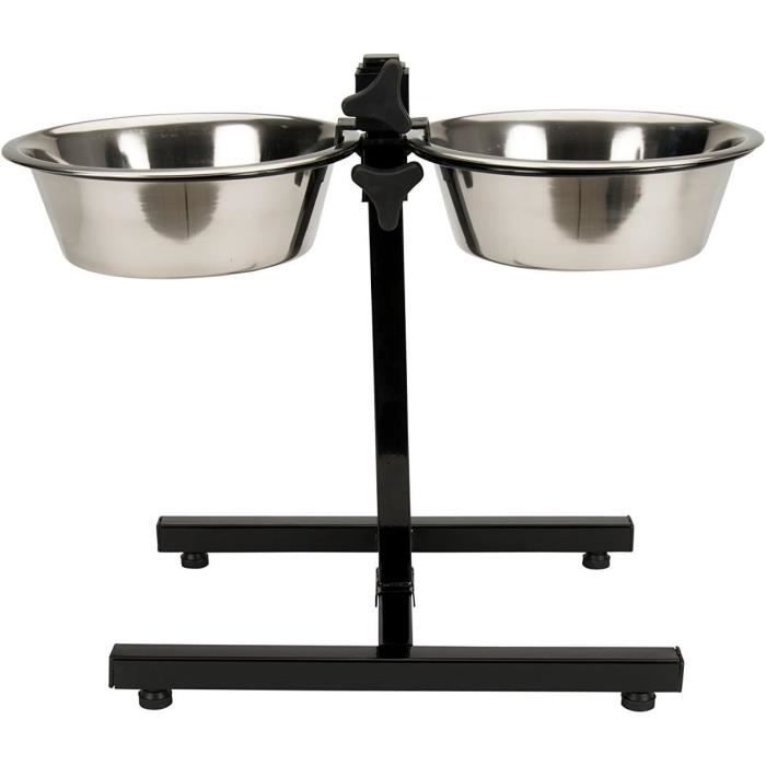TYROL Dog Feeding Stand with 2 Stainless Steel Bowls - 25 cm - 2.8 L - Height Adjustable