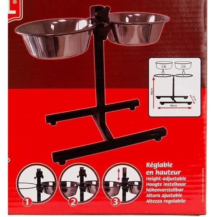 TYROL Dog Feeding Stand with 2 Stainless Steel Bowls - 25 cm - 2.8 L - Height Adjustable
