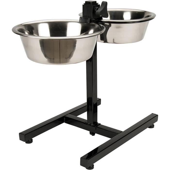 TYROL Dog Feeding Stand with 2 Stainless Steel Bowls - 25 cm - 2.8 L - Height Adjustable