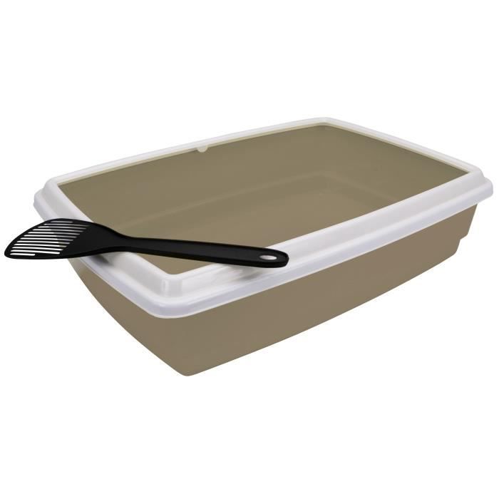 AIME Litter Box with Rim + Scoop - Taupe - 44 x 34 x 11 cm