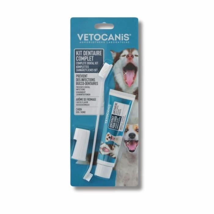 Dog Dental Kit - VETOCANIS - Dental Hygiene with Toothbrush, Flavored Biscuit, Toothpaste