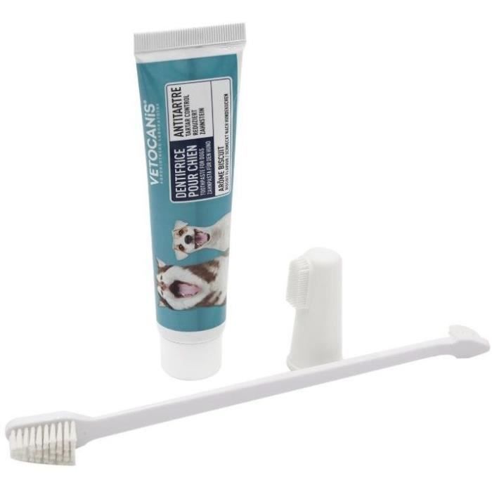 Dog Dental Kit - VETOCANIS - Dental Hygiene with Toothbrush, Flavored Biscuit, Toothpaste