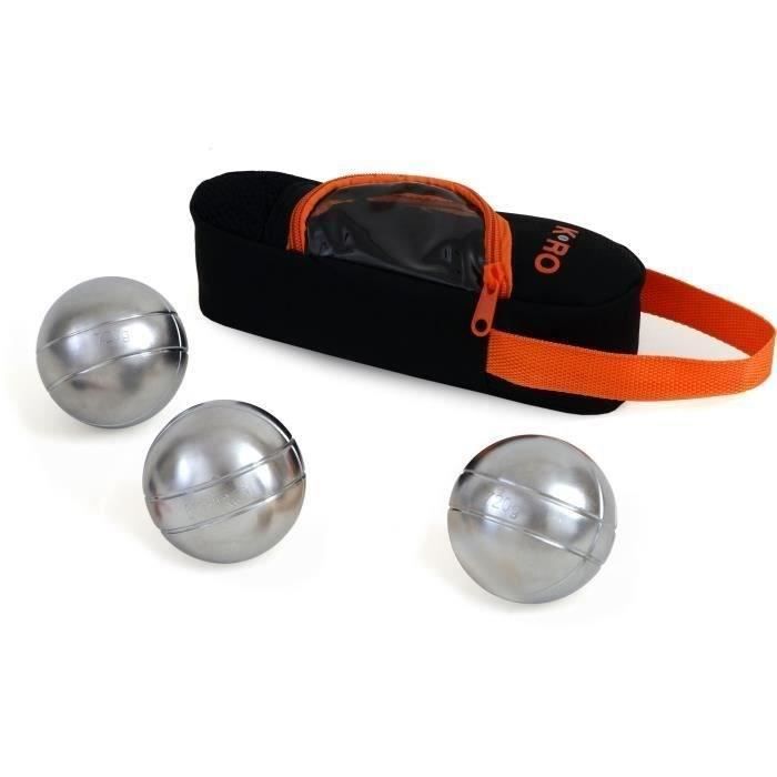 K-RO Pétanque Set - 3 Boules - 720 g - Brushed Steel