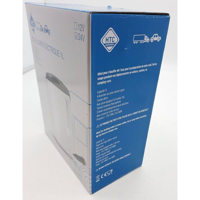 HTC EQUIPEMENTS 24V Electric Kettle - 1 L - 250W - White Body - Black Lid