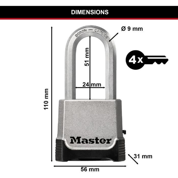 MASTER LOCK High Security Padlock - M176EURDLH - Zinc - XL Shackle - Outdoor