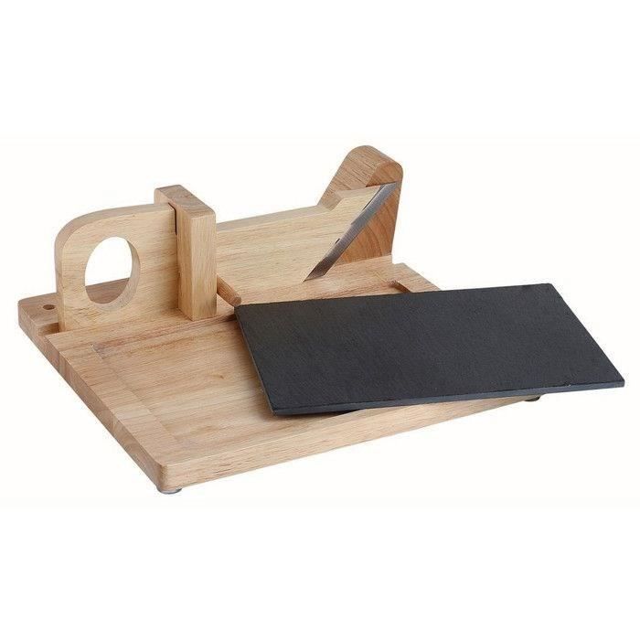 LIVOO Sausage Guillotine - Rubberwood with Slate Base - Stainless Steel Blade - Safety MEC127