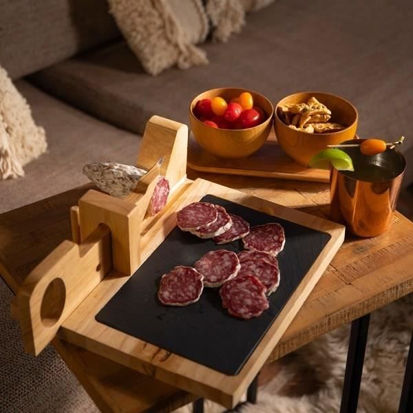 LIVOO Sausage Guillotine - Rubberwood with Slate Base - Stainless Steel Blade - Safety MEC127