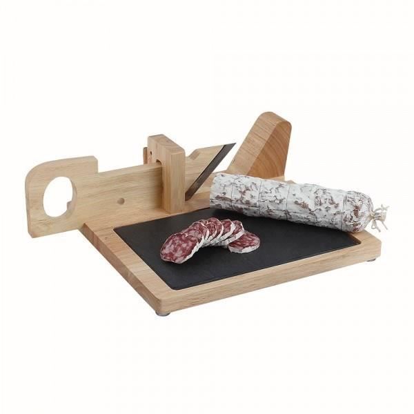 LIVOO Sausage Guillotine - Rubberwood with Slate Base - Stainless Steel Blade - Safety MEC127