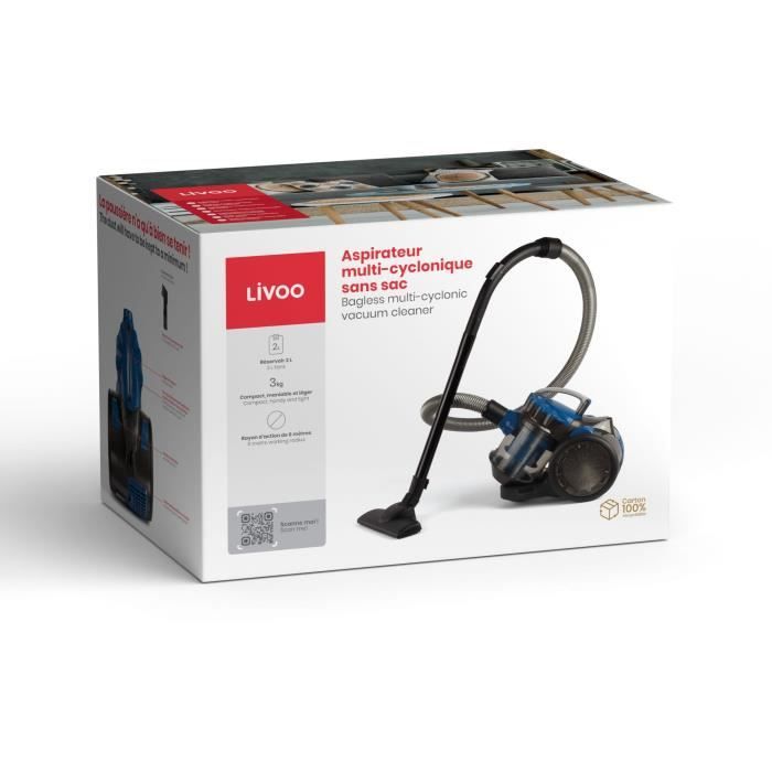 LIVOO Bagless Multi-Cyclonic Vacuum Cleaner - 700 W - 2 L - 78 dB - Blue/Grey - DOH105B