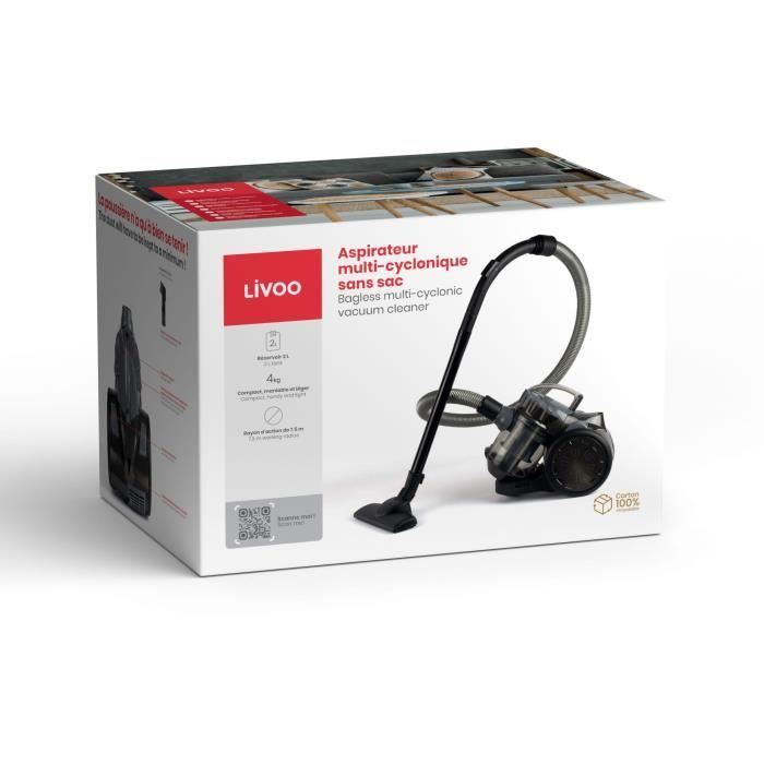 LIVOO DOH105G Multi-Cyclonic Vacuum Cleaner - 700W - 2 L - Washable Filter - Grey