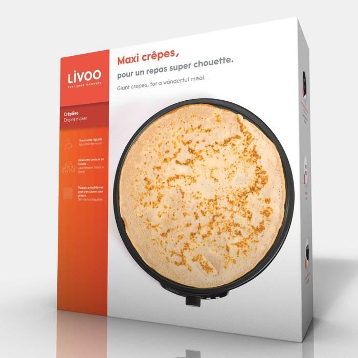 LIVOO DOP196 Crepe Maker - 30 cm - 1000W - Adjustable Thermostat - Black