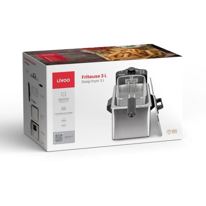 LIVOO Deep Fryer DOC216 - 3 L Capacity - 2000W - Removable Bowl & Basket