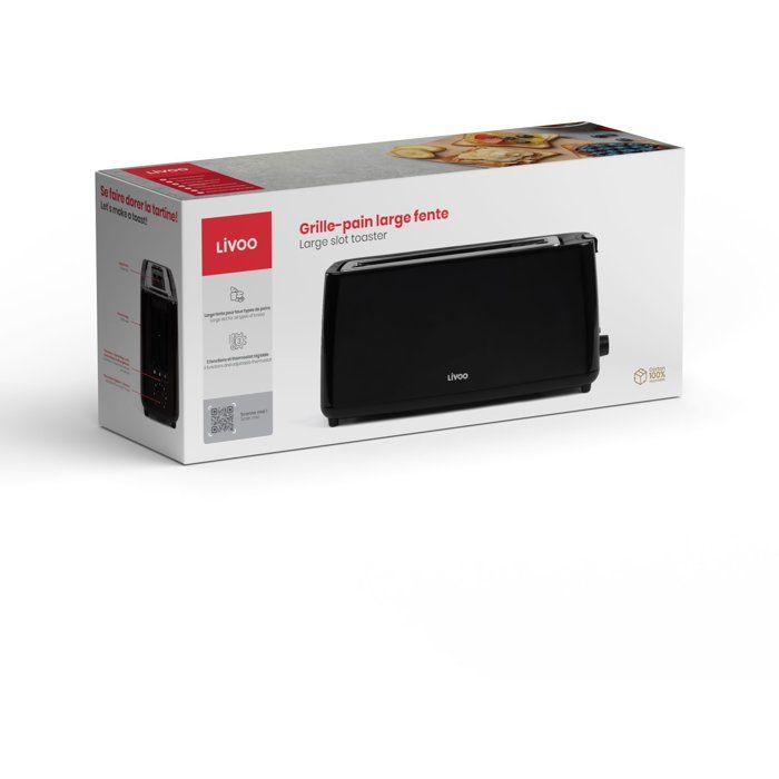 LIVOO Long Slot Toaster - DOD168N - 900W - 7 Browning Levels - Black
