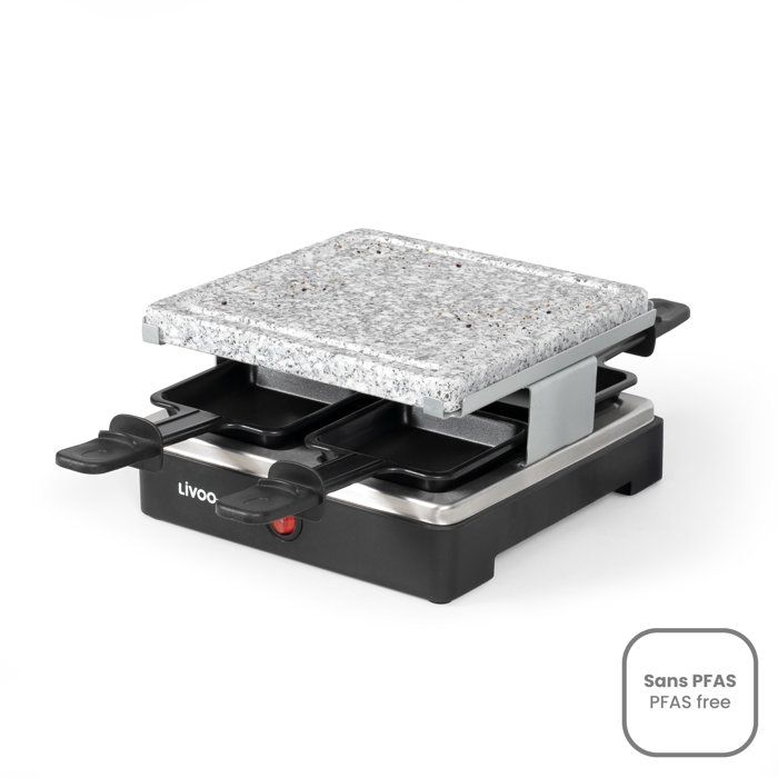 LIVOO Raclette Grill - 600W - Serves 4 People - Removable Granite Plate DOC242