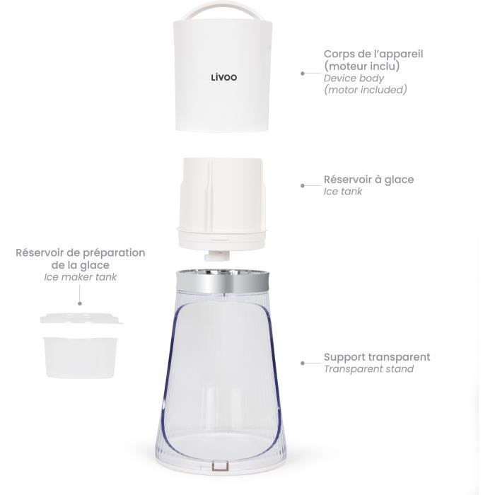 LIVOO Ice Crusher - DOM462 - 150 mL Capacity - Automatic Start - Stainless Steel Blade