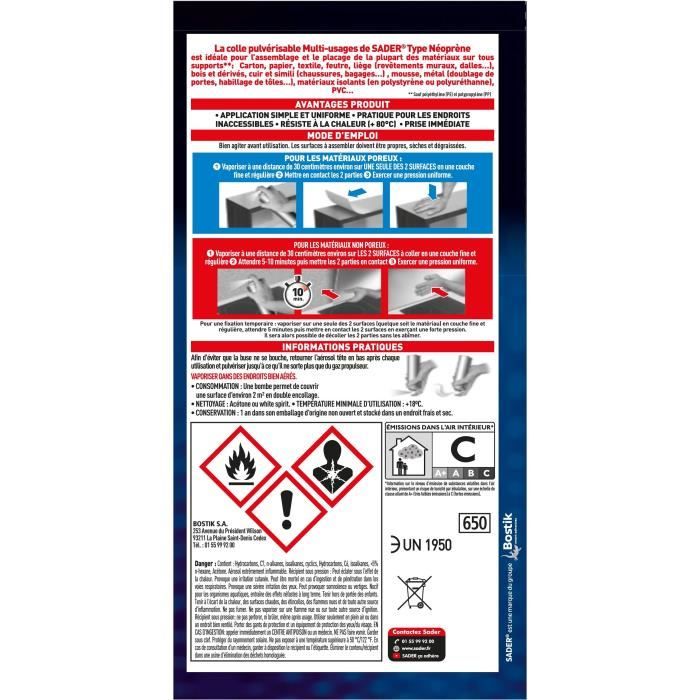 SADER Multi-Purpose Neoprene Spray Adhesive - Extra Strong - All Materials - Instant Bond - 500 ml Can