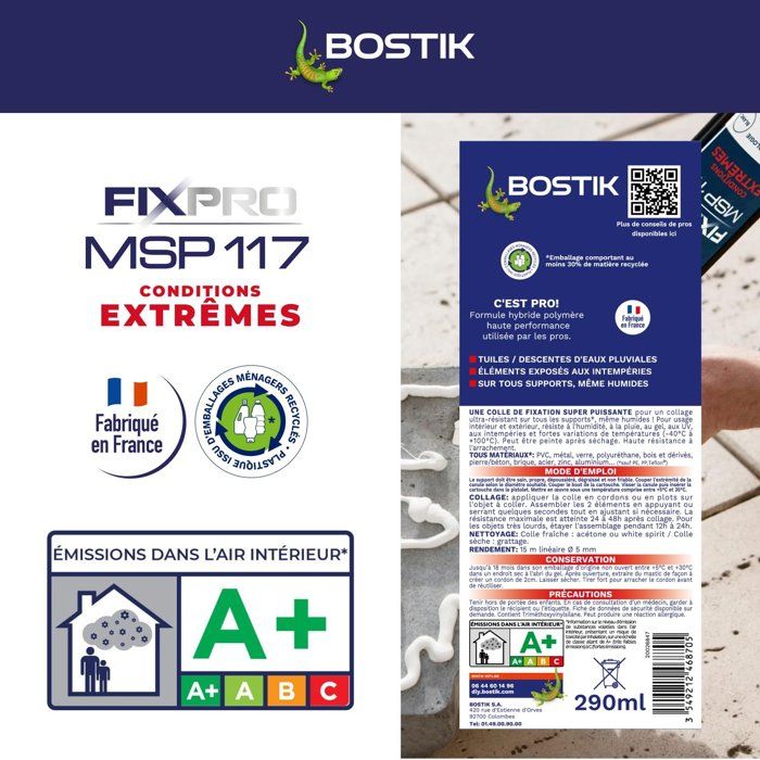 BOSTIK Fixpro MSP 117 Sealant Adhesive - 290 ml Cartridge - Extreme Conditions - White