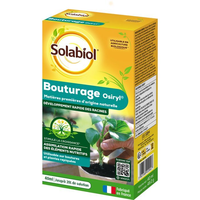 SOLABIOL Bouturage osiryl - 40ml - Jusqu'a 20L de solution - Stimulateur racinaire - Utilisable sur boutures & plantes repiquées