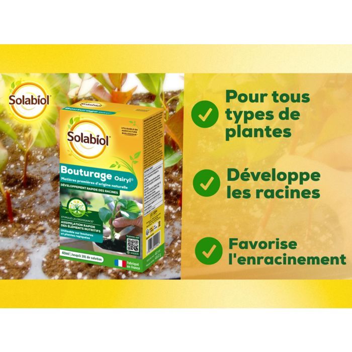 SOLABIOL Bouturage osiryl - 40ml - Jusqu'a 20L de solution - Stimulateur racinaire - Utilisable sur boutures & plantes repiquées