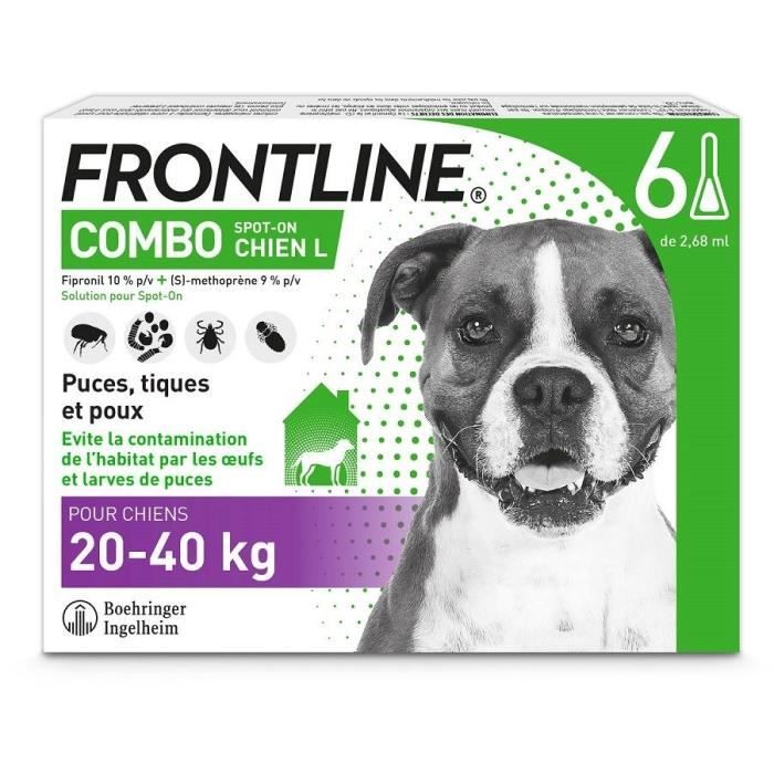 Frontline Combo for Dogs - Flea and Tick Treatment L - 20-40 kg - 6 Pipettes