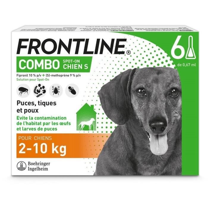Frontline Combo for Dogs - Flea and Tick Treatment S - 2-10 kg - 6 Pipettes