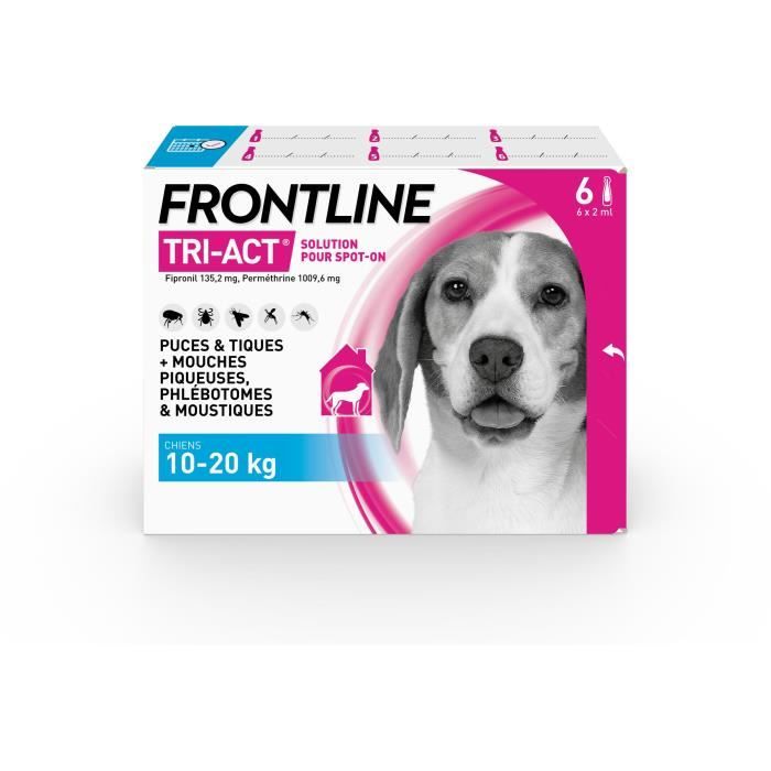 Frontline Tri-Act Dog Flea and Tick Treatment M - 10-20 kg - 6 Pipettes
