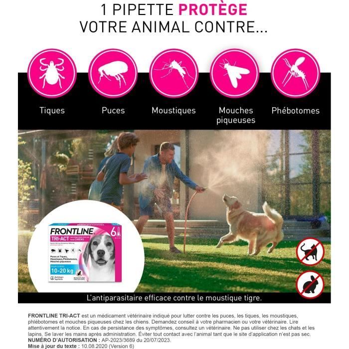 Frontline Tri-Act Dog Flea and Tick Treatment M - 10-20 kg - 6 Pipettes