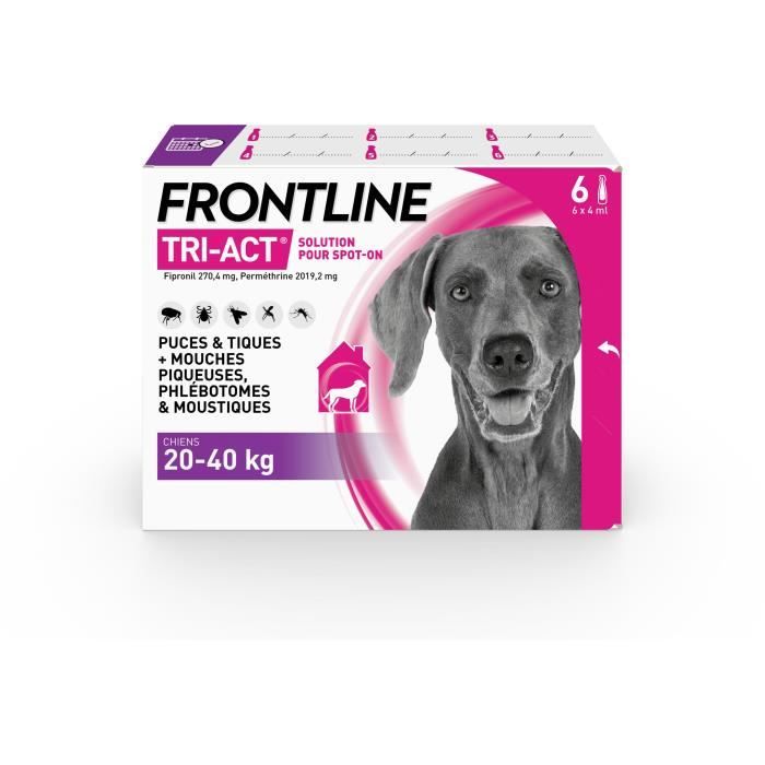 Frontline Tri-Act Dog Flea and Tick Treatment L - 20-40 kg - 6 Pipettes