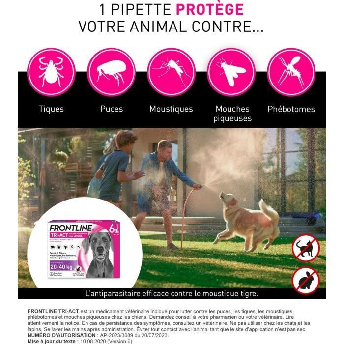 Frontline Tri-Act Dog Flea and Tick Treatment L - 20-40 kg - 6 Pipettes