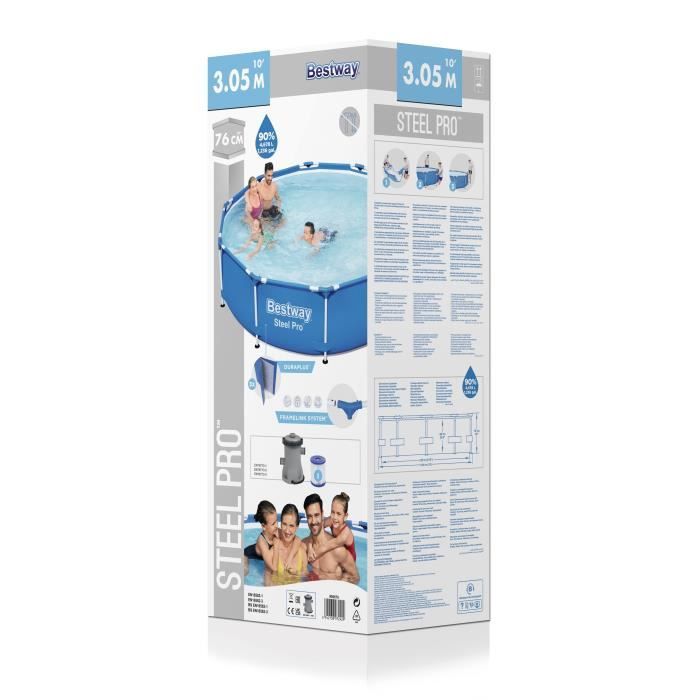 BESTWAY tubular above ground pool kit - Steel Pro™ - 305 x 76 cm - Round (Delivered with filtration pump)