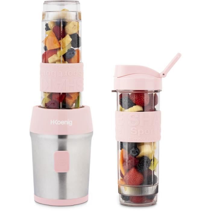 H.KoeNIG Mini Blender - SMOO12 - 300 W - 570 mL - Pastel Pink - 2 Included Bottles