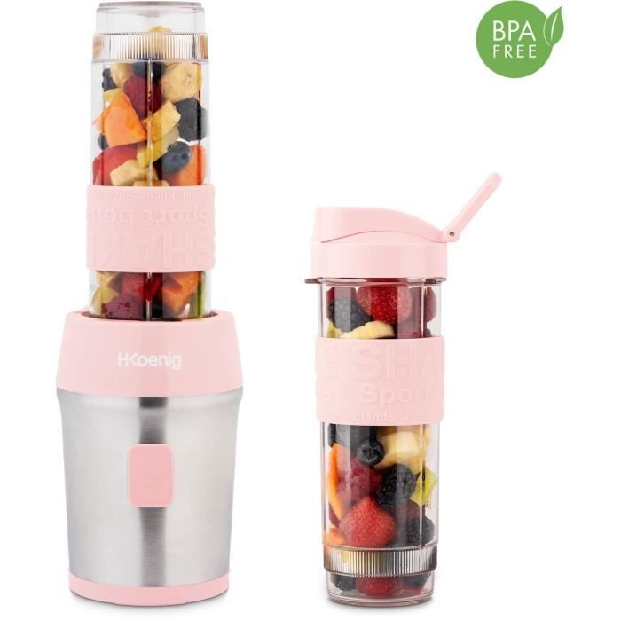 H.KoeNIG Mini Blender - SMOO12 - 300 W - 570 mL - Pastel Pink - 2 Included Bottles