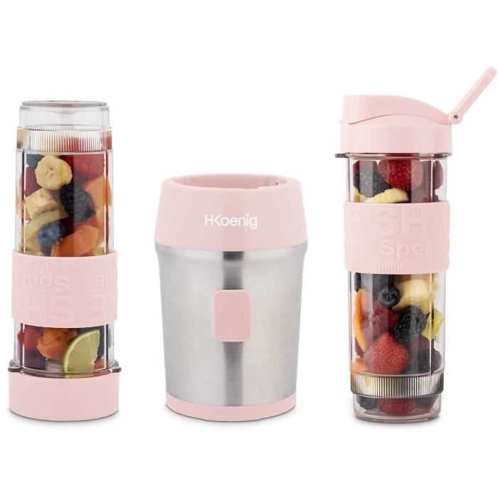 H.KoeNIG Mini Blender - SMOO12 - 300 W - 570 mL - Pastel Pink - 2 Included Bottles