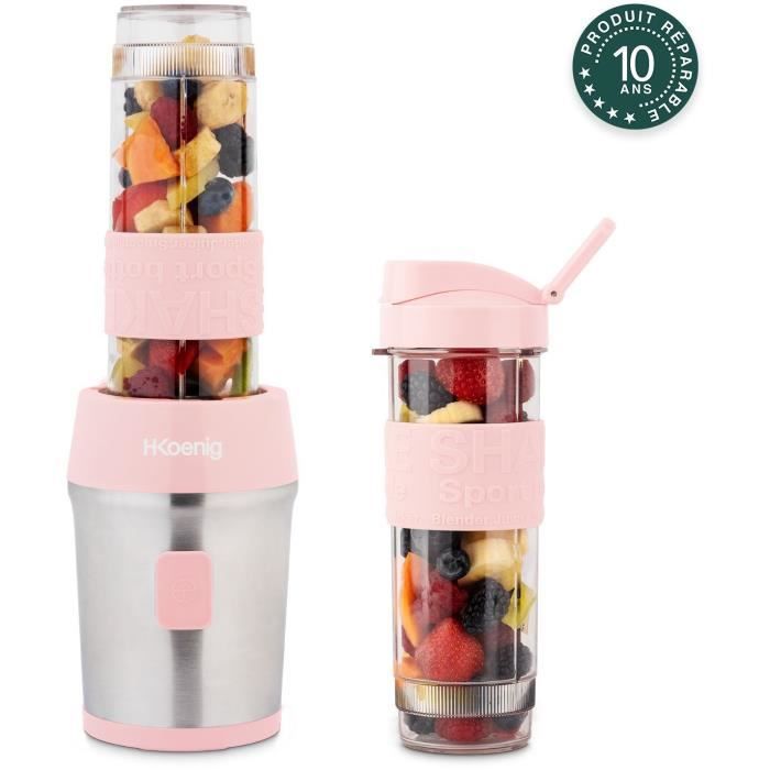 H.KoeNIG Mini Blender - SMOO12 - 300 W - 570 mL - Pastel Pink - 2 Included Bottles