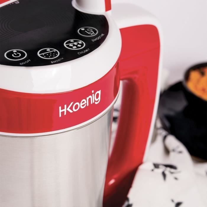 Blender chauffant - H.Koenig - MXC18 - 850 W - 1,1 L - Inox - 2 programmes de cuisson - rouge