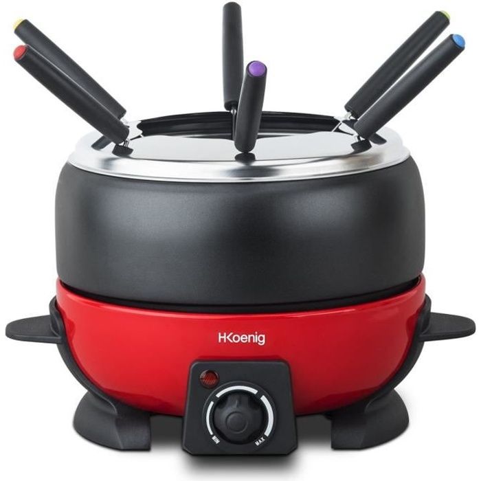 H.Koenig Fondue Set - ALP1800 - 2 L - Serves 6 - Adjustable Thermostat - 800W - Red/Black