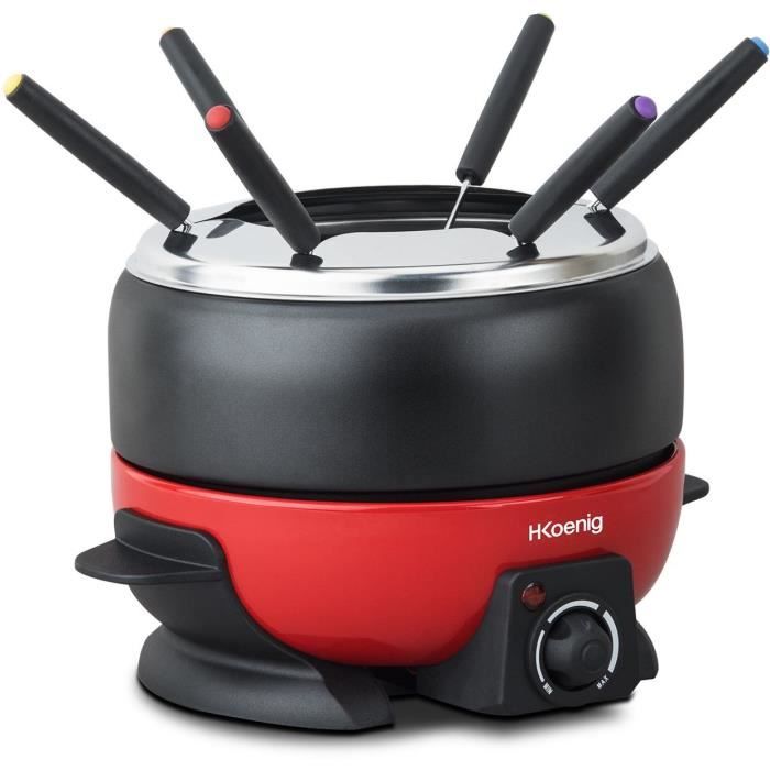 H.Koenig Fondue Set - ALP1800 - 2 L - Serves 6 - Adjustable Thermostat - 800W - Red/Black