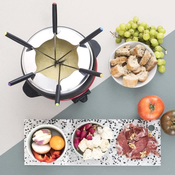 H.Koenig Fondue Set - ALP1800 - 2 L - Serves 6 - Adjustable Thermostat - 800W - Red/Black