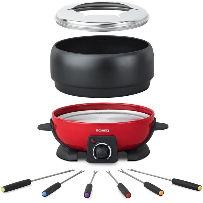 H.Koenig Fondue Set - ALP1800 - 2 L - Serves 6 - Adjustable Thermostat - 800W - Red/Black