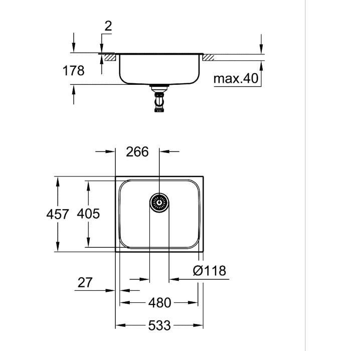 GROHE Kitchen Sink - Stainless Steel - Top-Mounted - 533 x 457 mm - K200 - 31719SD0