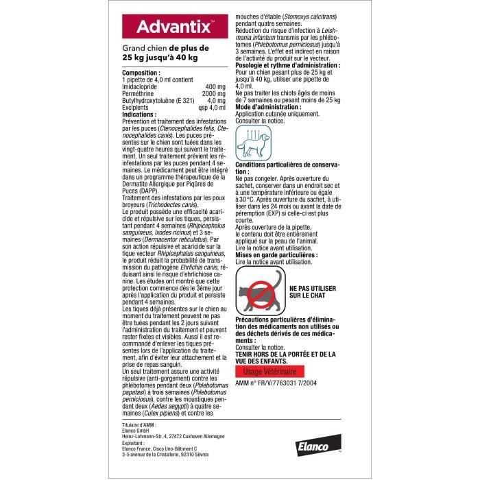 Advantix Dog Flea and Tick Treatment for Large Breeds (25-40 kg) - 4 Pipettes