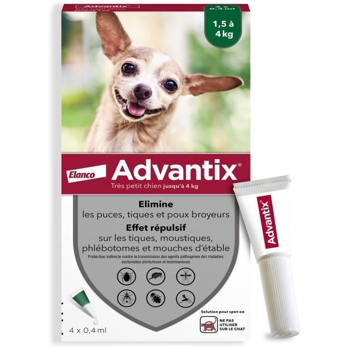 Advantix Dog Flea and Tick Repellent Solution 1.5-4 kg - 4 Pipettes